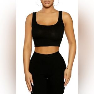 Naked Wardrobe Black Crop Ribbed Tank Top Size Medium NWOT